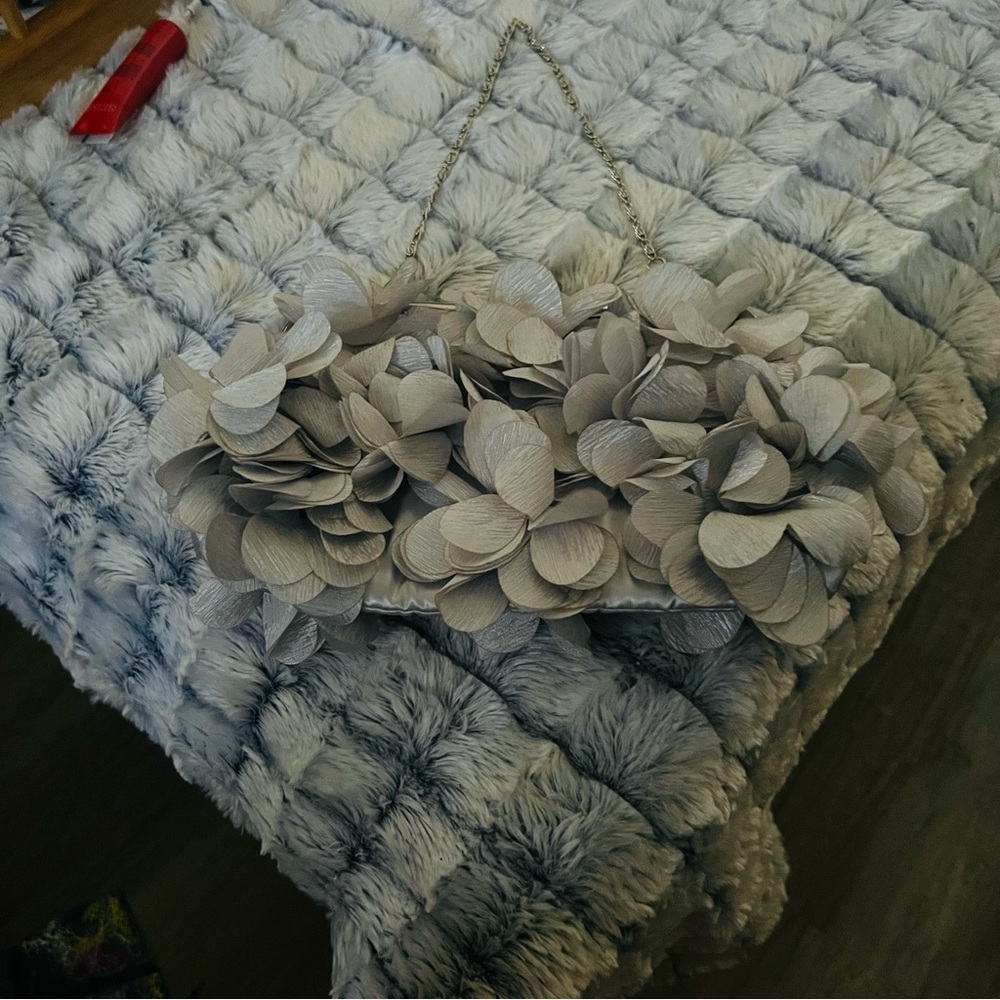 Gray Floral Clutch with Chain Strap